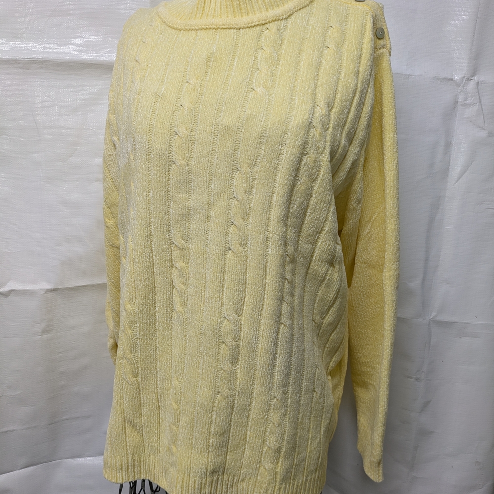 Alfred Dunner Light Yellow Cable Knit Turtleneck Sweater